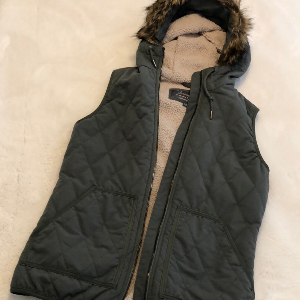 Sherpa lined vest with faux fur hood
